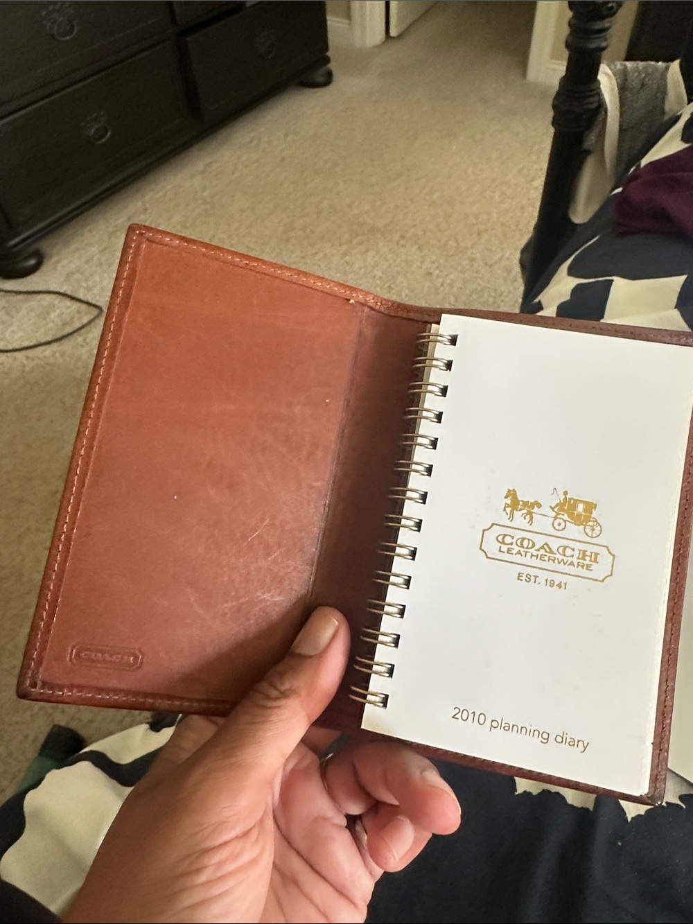 Coach Chestnut Brown Leather Planner Cover with Spiral Diary